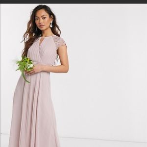 TFNC bridesmaid lace sleeve maxi dress in pink